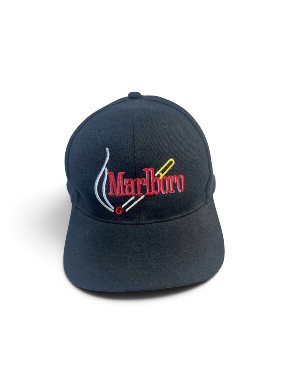 80s original Marlboro Black Hat with Red, White and Yellow Embroidery